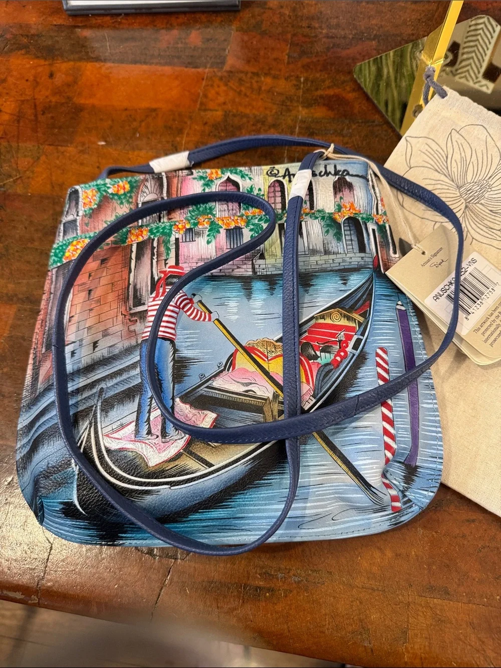 Anuschka Green Multicolor Venice Canal Canvas Crossbody